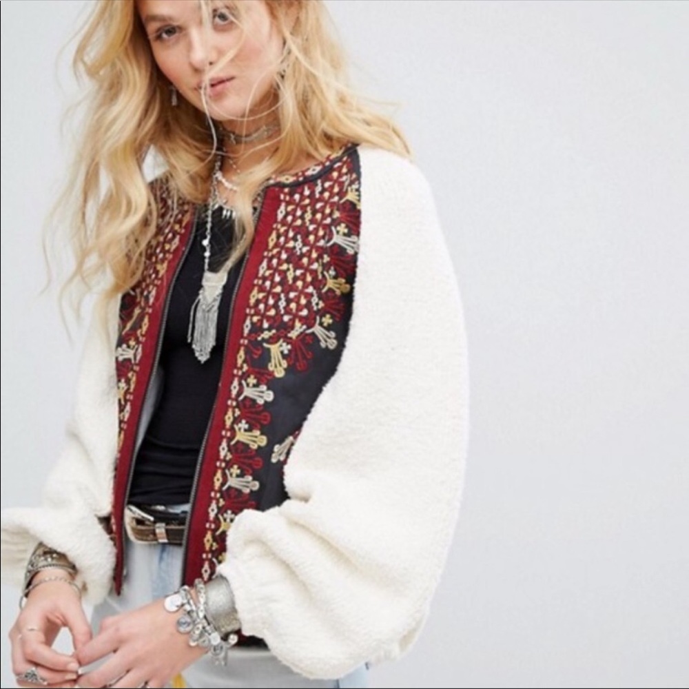Free People Two Faced Embroidered Sherpa Jacket